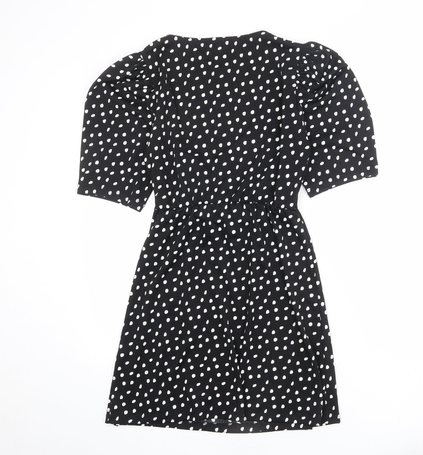 Pull&Bear Womens Black Polka Dot Polyester Wrap Dress Size M V-Neck Tie