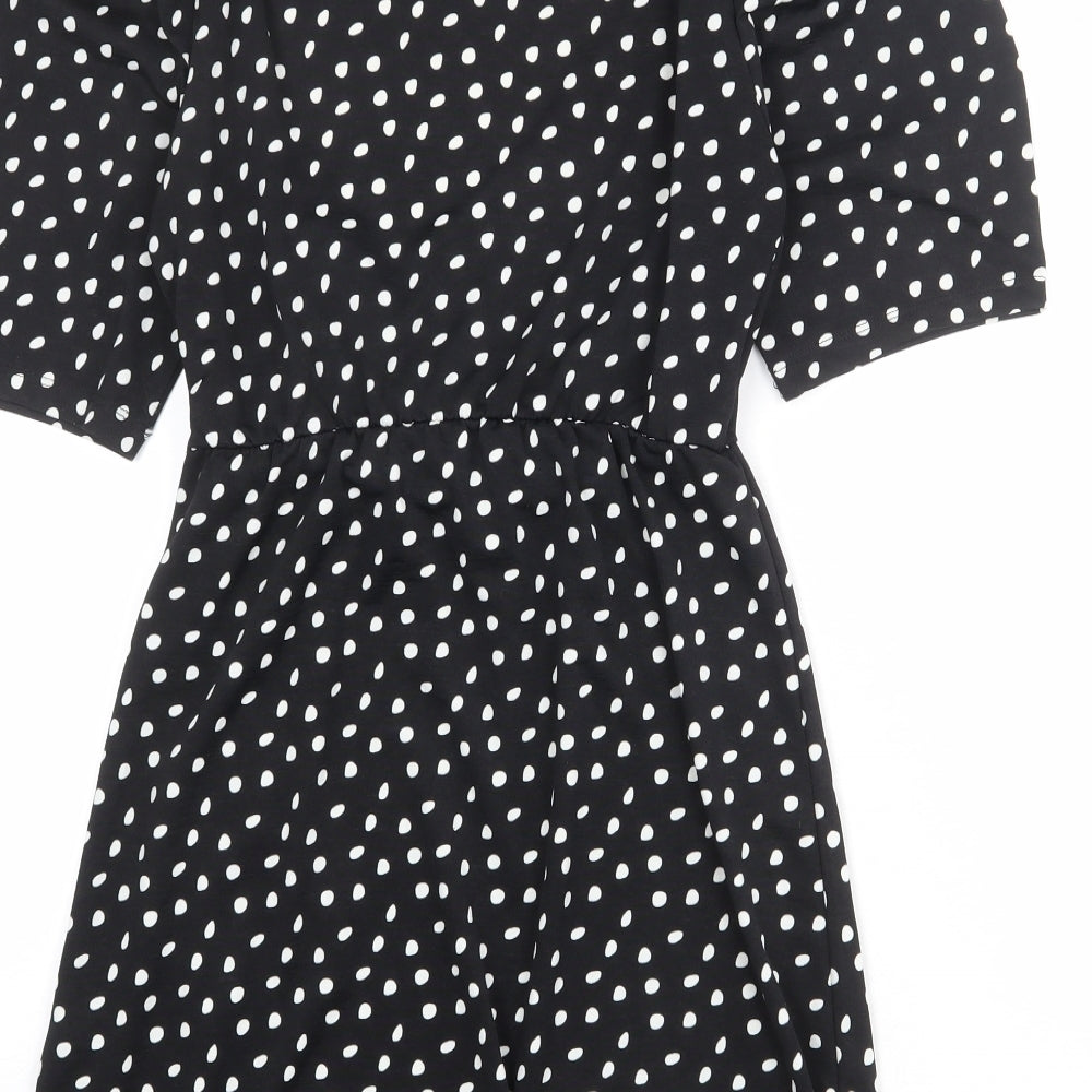 Pull&Bear Womens Black Polka Dot Polyester Wrap Dress Size M V-Neck Tie