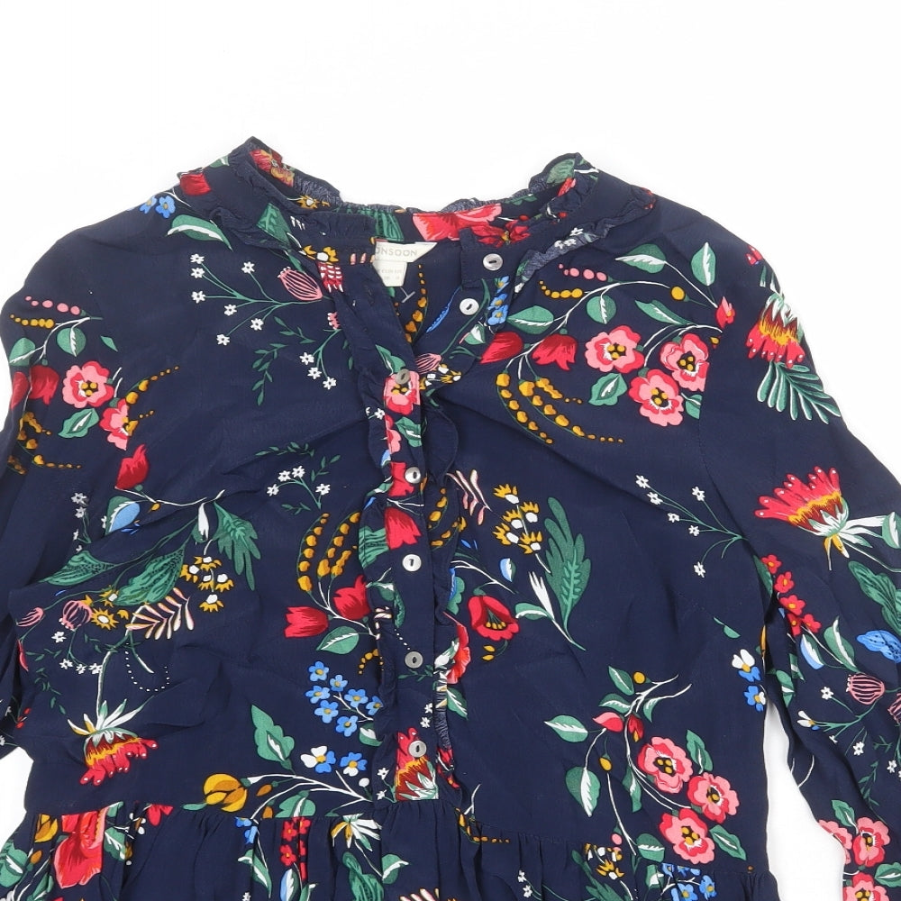 Monsoon Womens Blue Floral Viscose Basic Blouse Size 8 V-Neck