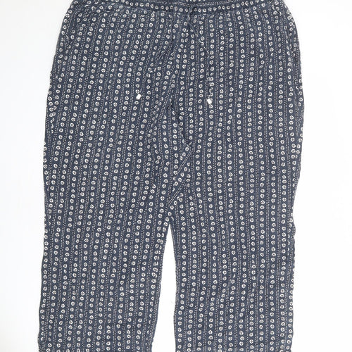 Bonmarché Womens Blue Geometric Linen Cropped Trousers Size 22 L24 in Regular Drawstring