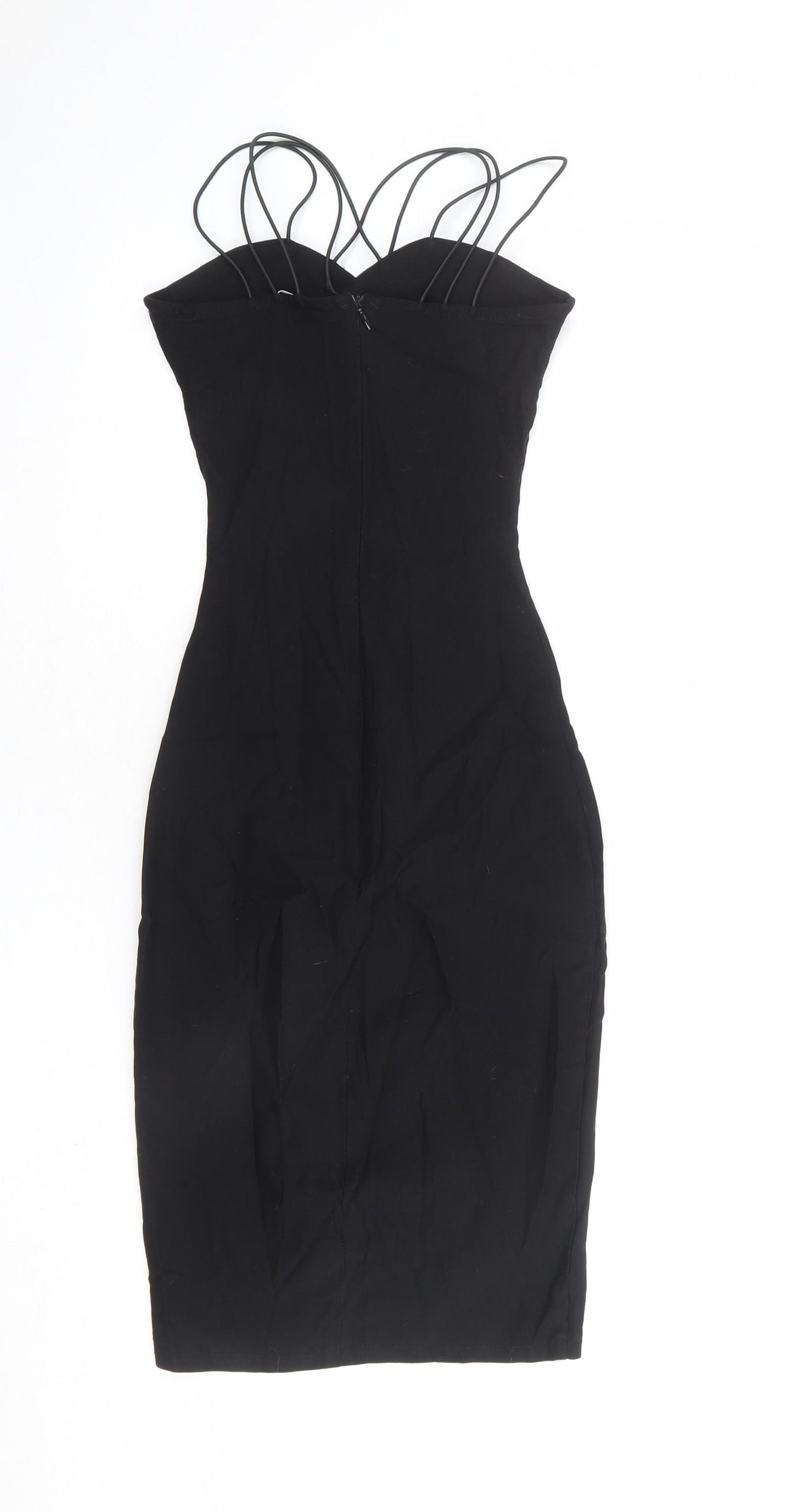 Rare London Womens Black Viscose Bodycon Size 6 Sweetheart Zip - Strappy