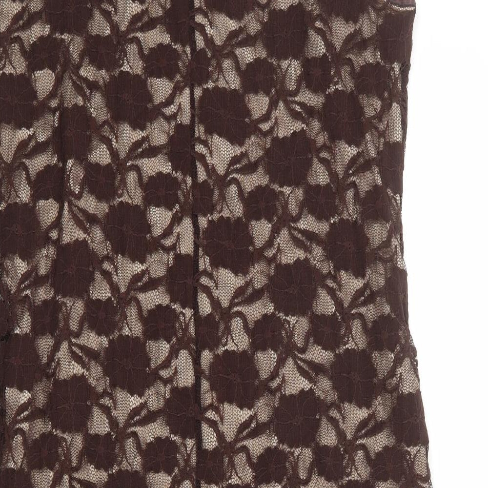 Agenda Womens Brown Polyester Sheath Size 18 V-Neck Pullover - Lace Overlay