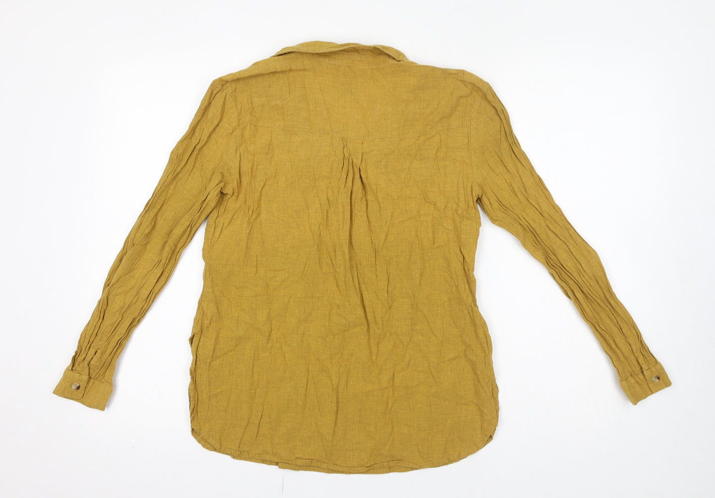 New Look Womens Yellow Cotton Basic Blouse Size 10 Collared
