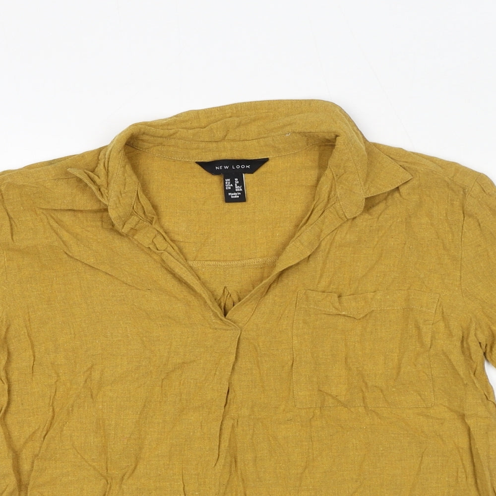 New Look Womens Yellow Cotton Basic Blouse Size 10 Collared