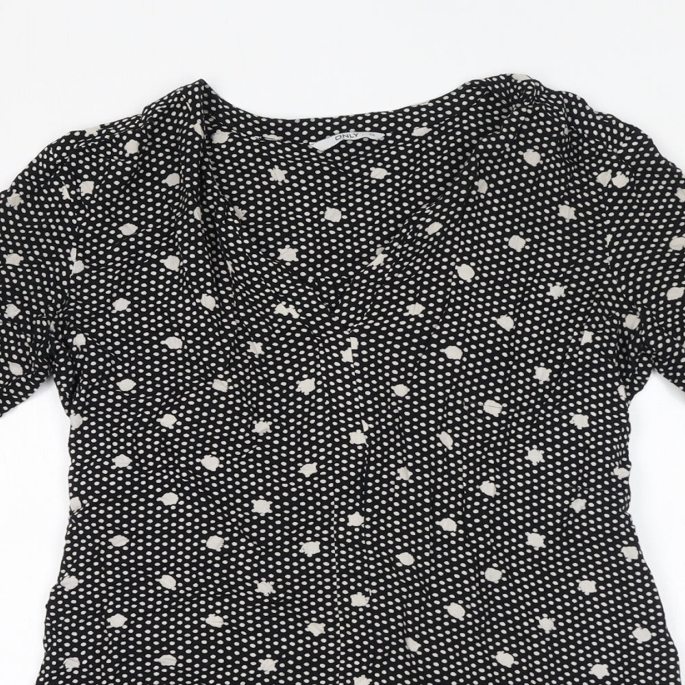 Only Womens Black Polka Dot Viscose A-Line Size 10 V-Neck Pullover
