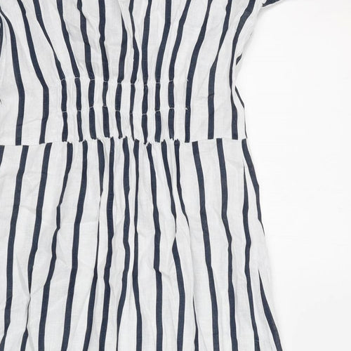 Zara Womens White Striped Linen Shirt Dress Size M Collared Button