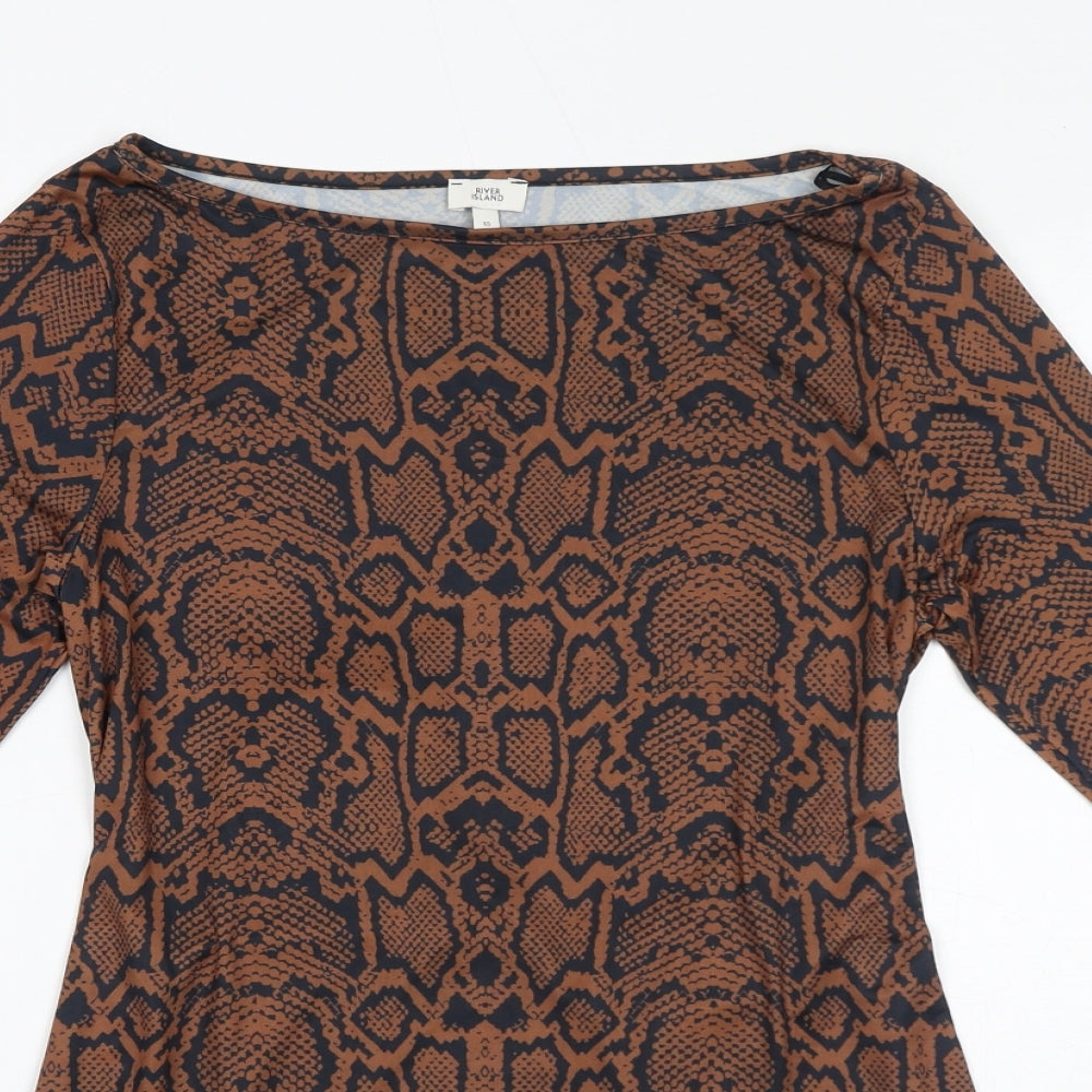 River Island Womens Brown Animal Print Polyester Bodycon Size 10 Boat Neck Pullover - Snakeskin pattern