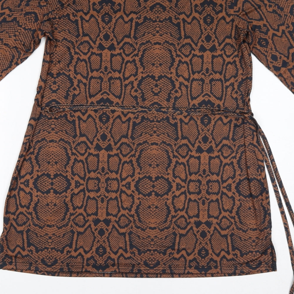 River Island Womens Brown Animal Print Polyester Bodycon Size 10 Boat Neck Pullover - Snakeskin pattern