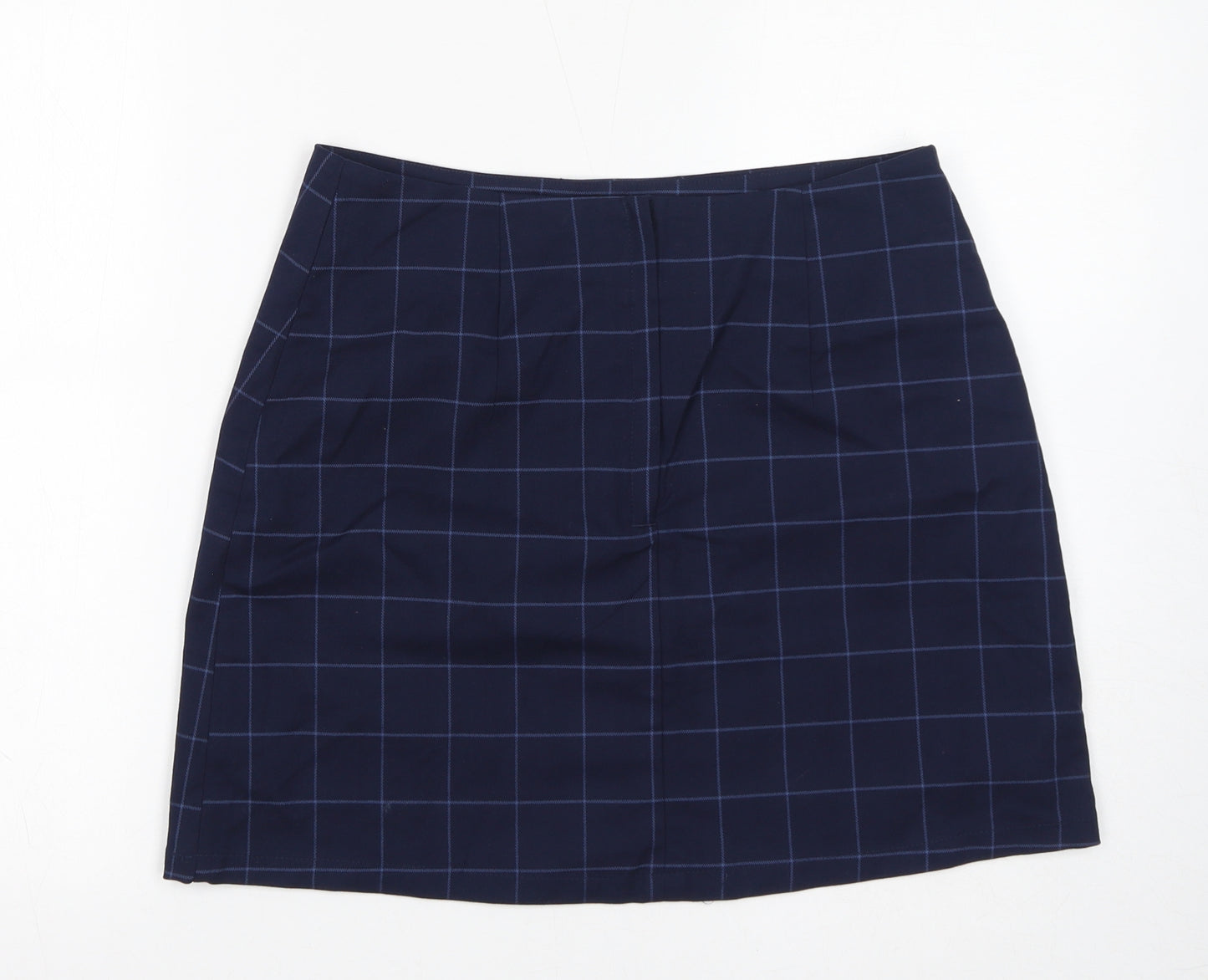 Monki Womens Blue Check Polyester Mini Skirt Size 12 Zip