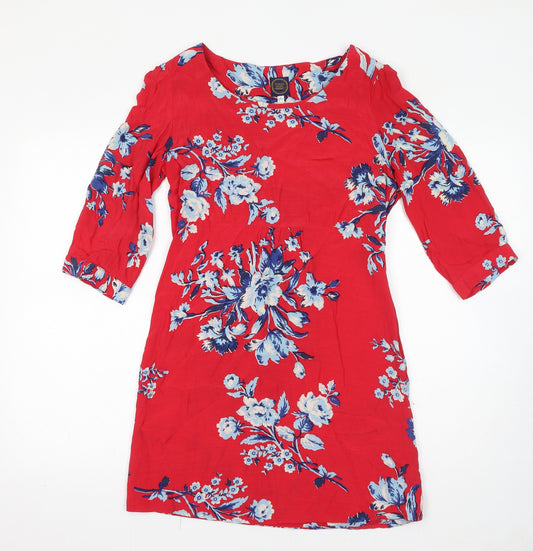 Joules Womens Red Floral Viscose Shift Size 8 Boat Neck Zip