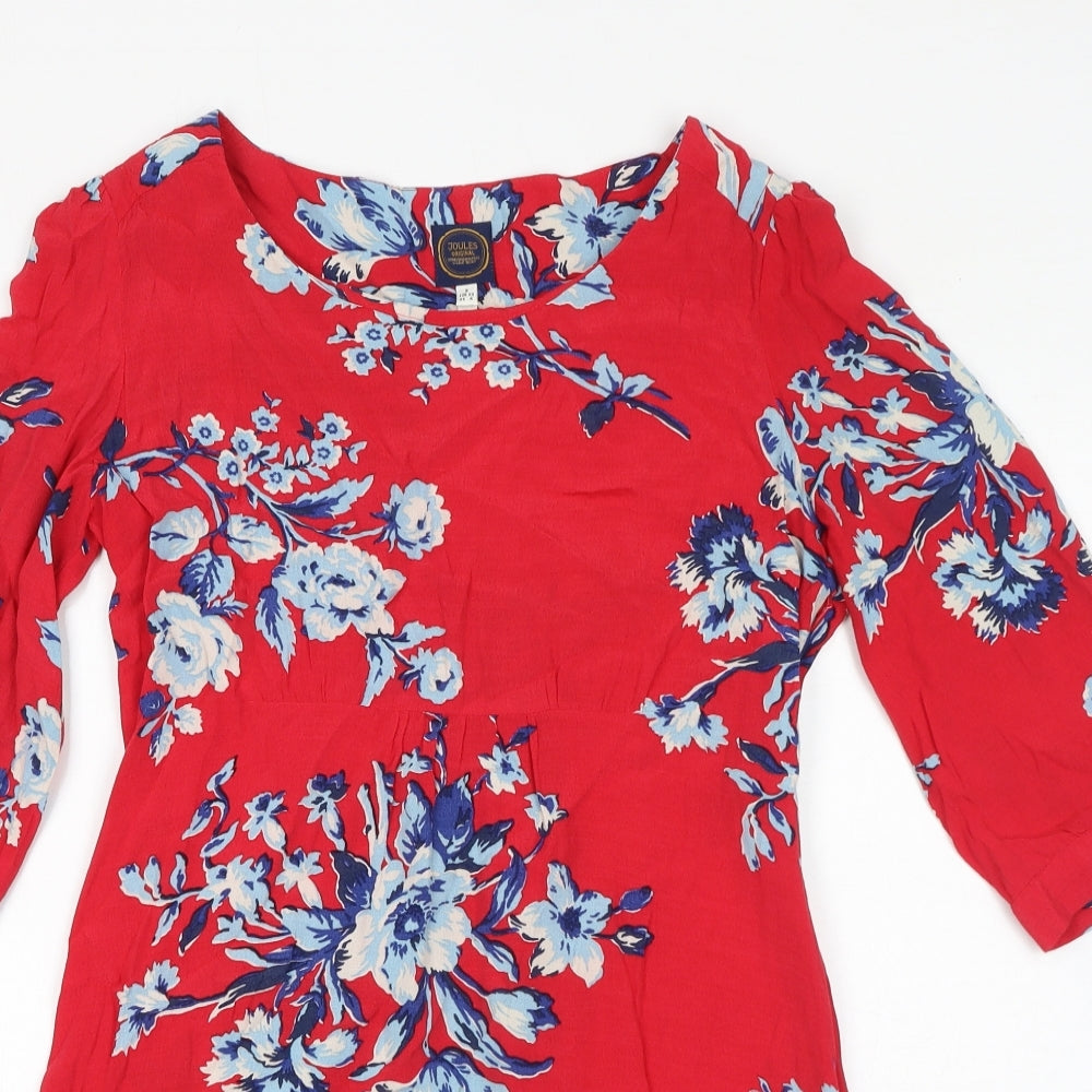 Joules Womens Red Floral Viscose Shift Size 8 Boat Neck Zip