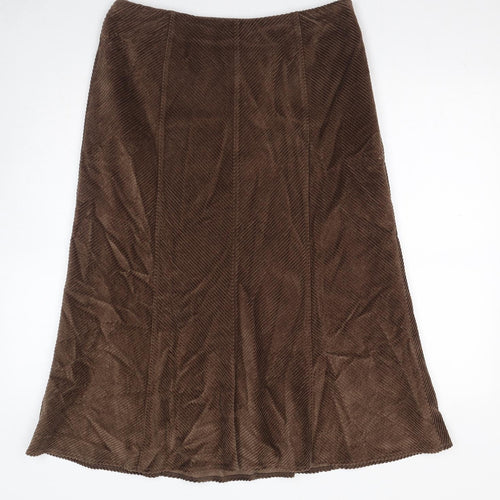 Per Una Womens Brown Cotton Swing Skirt Size 14 Zip