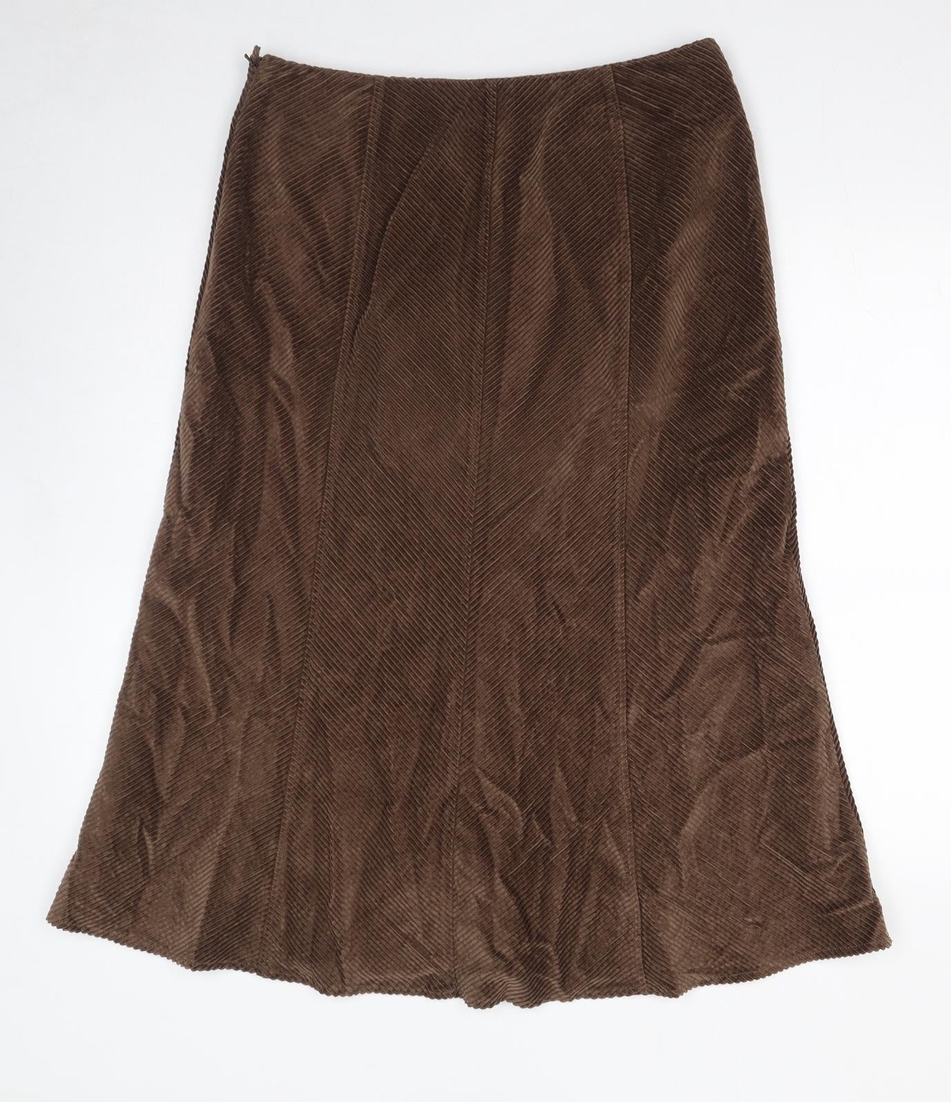 Per Una Womens Brown Cotton Swing Skirt Size 14 Zip