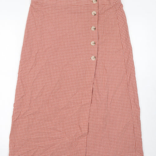 New Look Womens Pink Check Cotton Wrap Skirt Size 14 Button