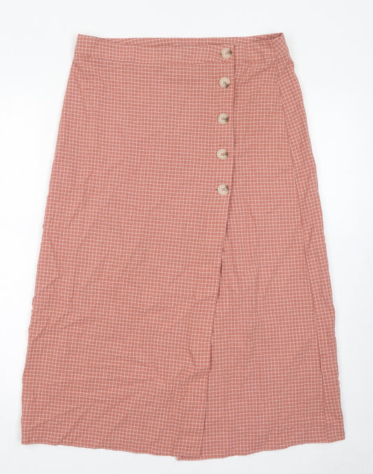 New Look Womens Pink Check Cotton Wrap Skirt Size 14 Button