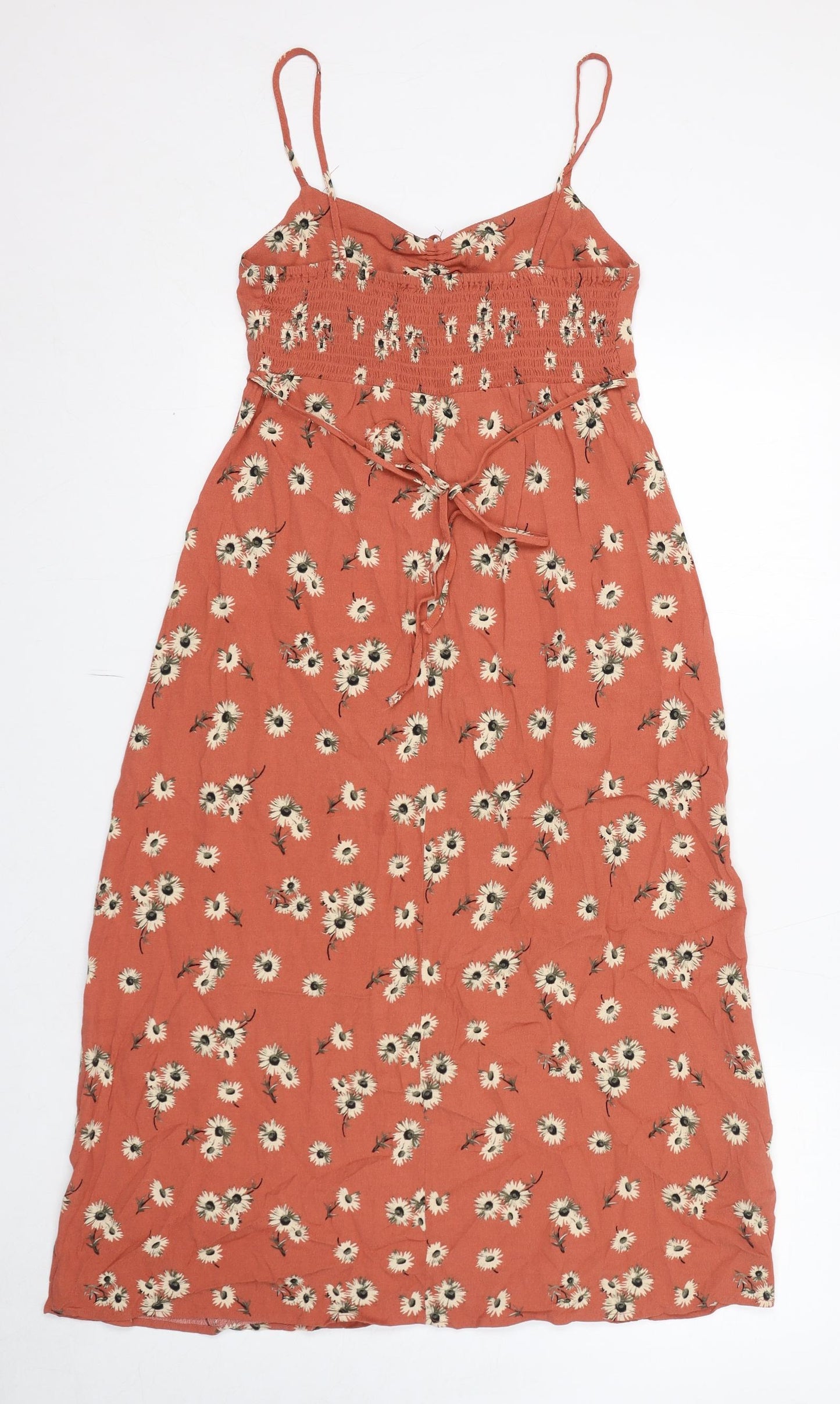 Mango Womens Orange Floral Viscose Slip Dress Size 8 V-Neck Pullover