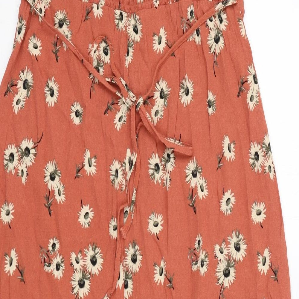 Mango Womens Orange Floral Viscose Slip Dress Size 8 V-Neck Pullover