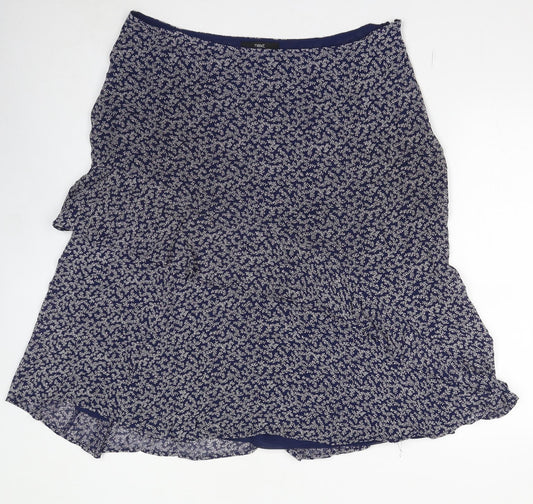 NEXT Womens Blue Floral Viscose Swing Skirt Size 16 Zip