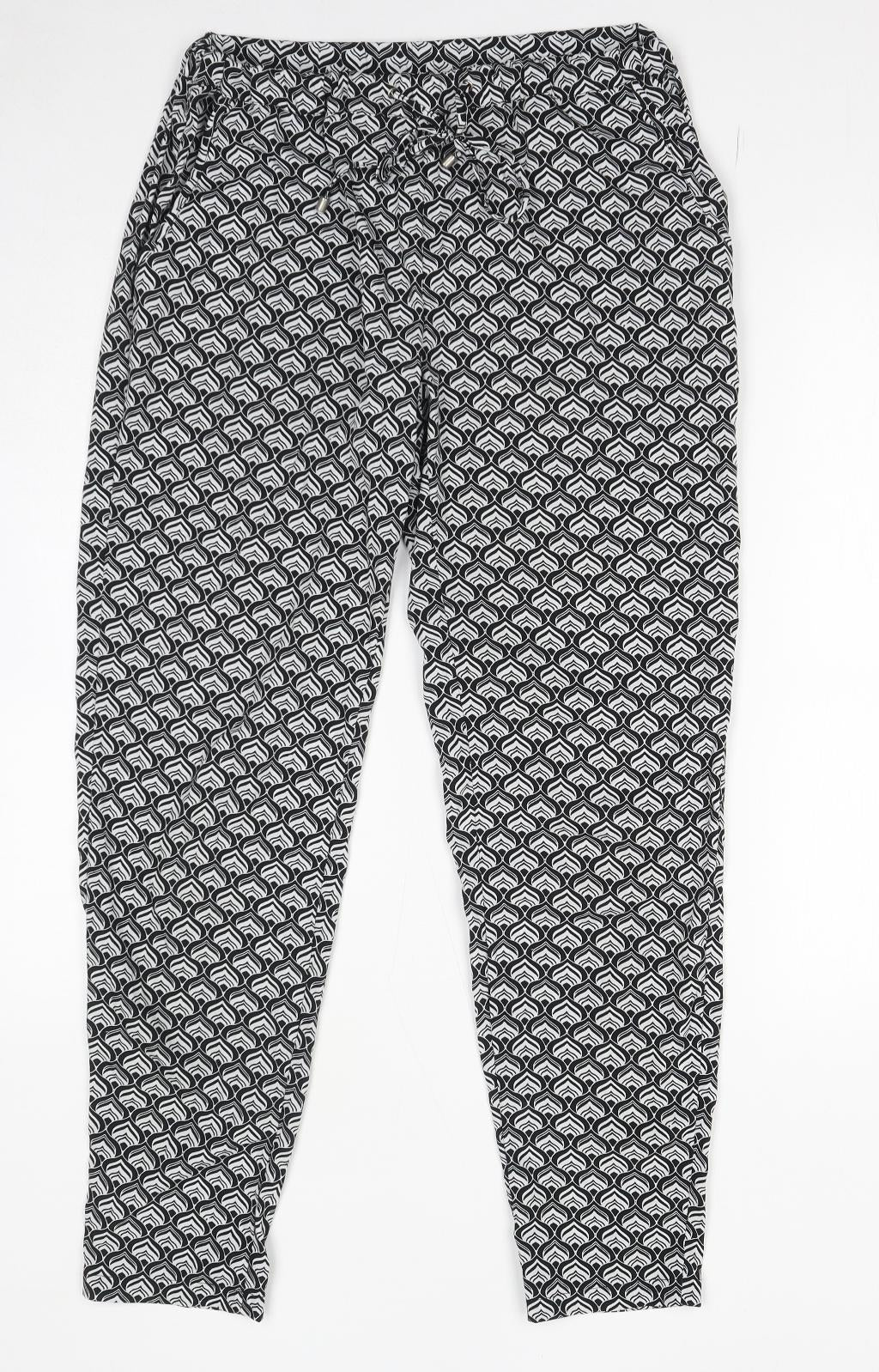 New Look Womens Black Geometric Polyester Harem Trousers Size 10 L28 in Regular Drawstring