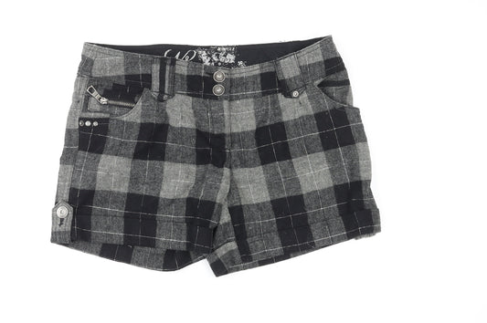 NEXT Womens Black Plaid Polyester Hot Pants Shorts Size 12 L4 in Regular Zip