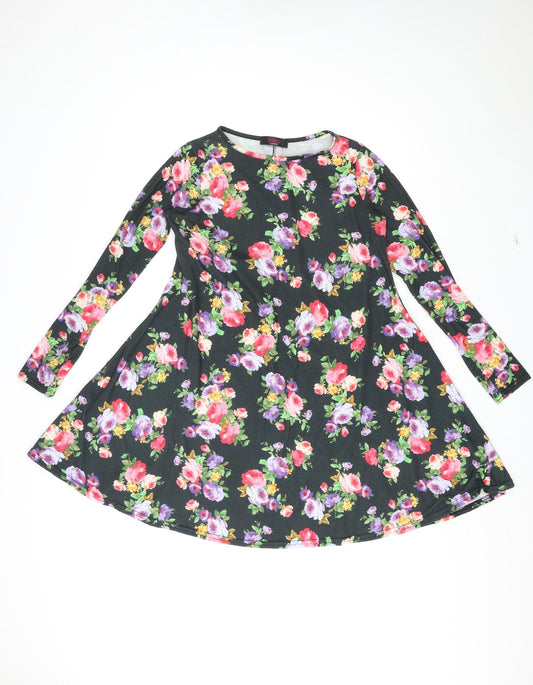 Missi Womens Multicoloured Floral Polyester Skater Dress Size M Boat Neck Pullover
