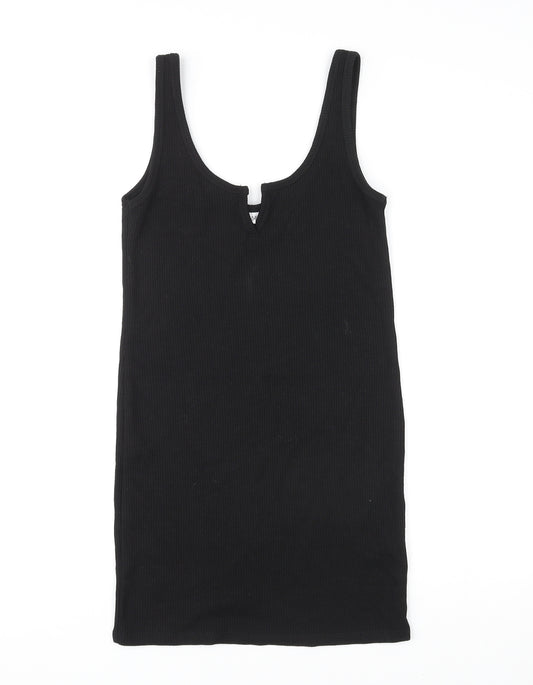 Topshop Womens Black Polyester Tank Dress Size 8 Scoop Neck Pullover