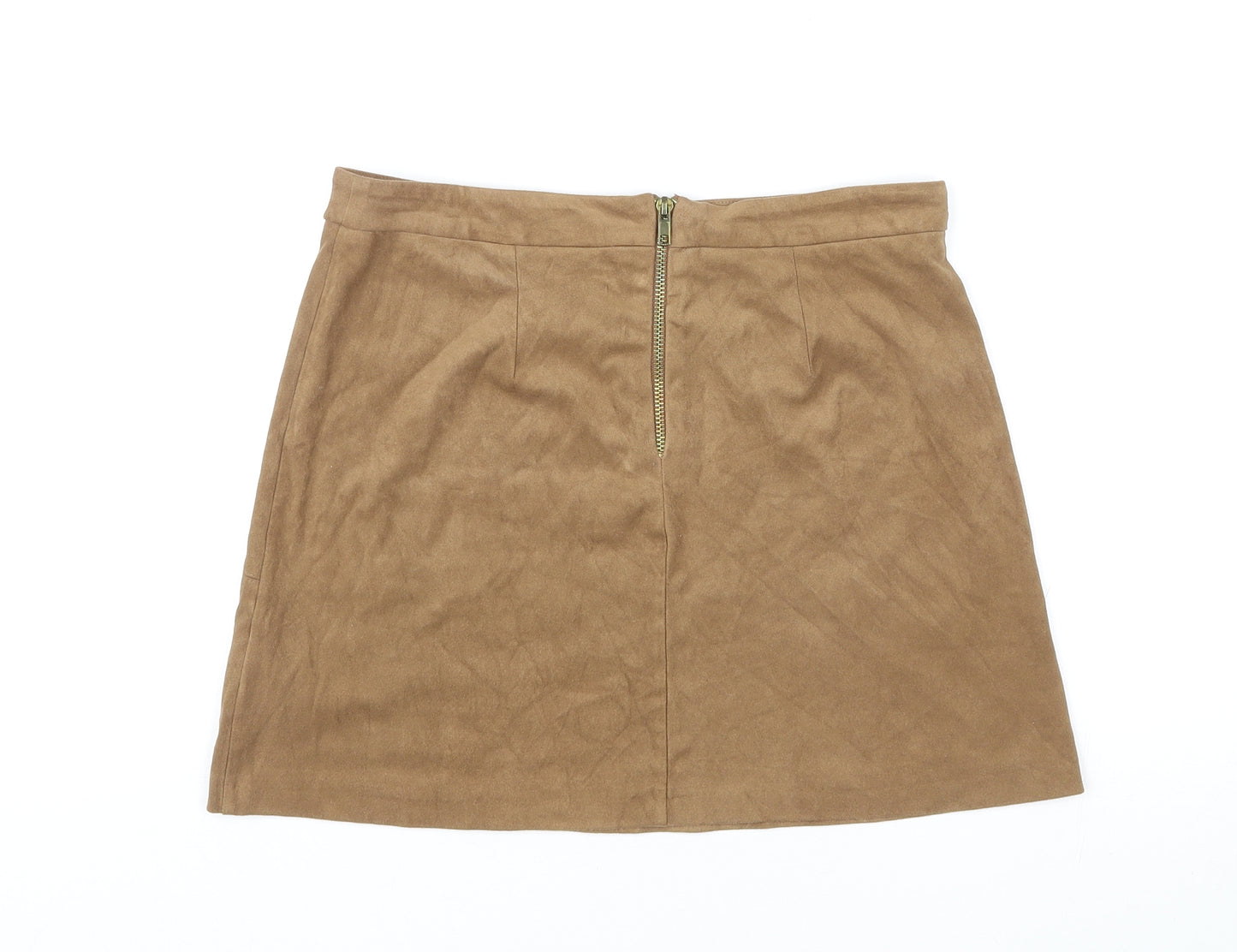 New Look Womens Brown Polyester Mini Skirt Size 10 Zip