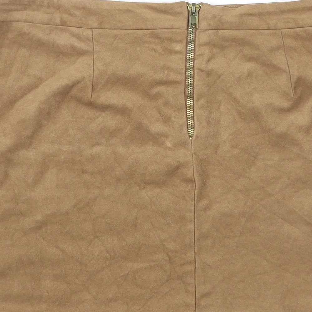 New Look Womens Brown Polyester Mini Skirt Size 10 Zip