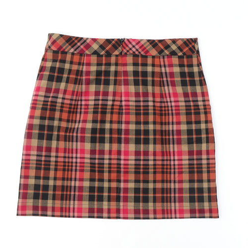NEXT Womens Red Plaid Polyester A-Line Skirt Size 8 Zip