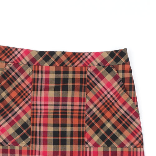 NEXT Womens Red Plaid Polyester A-Line Skirt Size 8 Zip