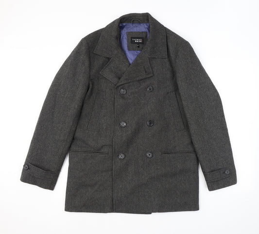 Thomas Nash Mens Grey Pea Coat Coat Size M Button