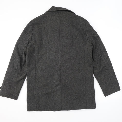 Thomas Nash Mens Grey Pea Coat Coat Size M Button