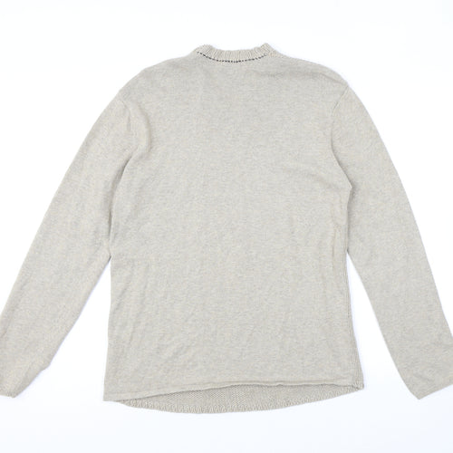 DKNY Mens Beige V-Neck Cotton Pullover Jumper Size L Long Sleeve