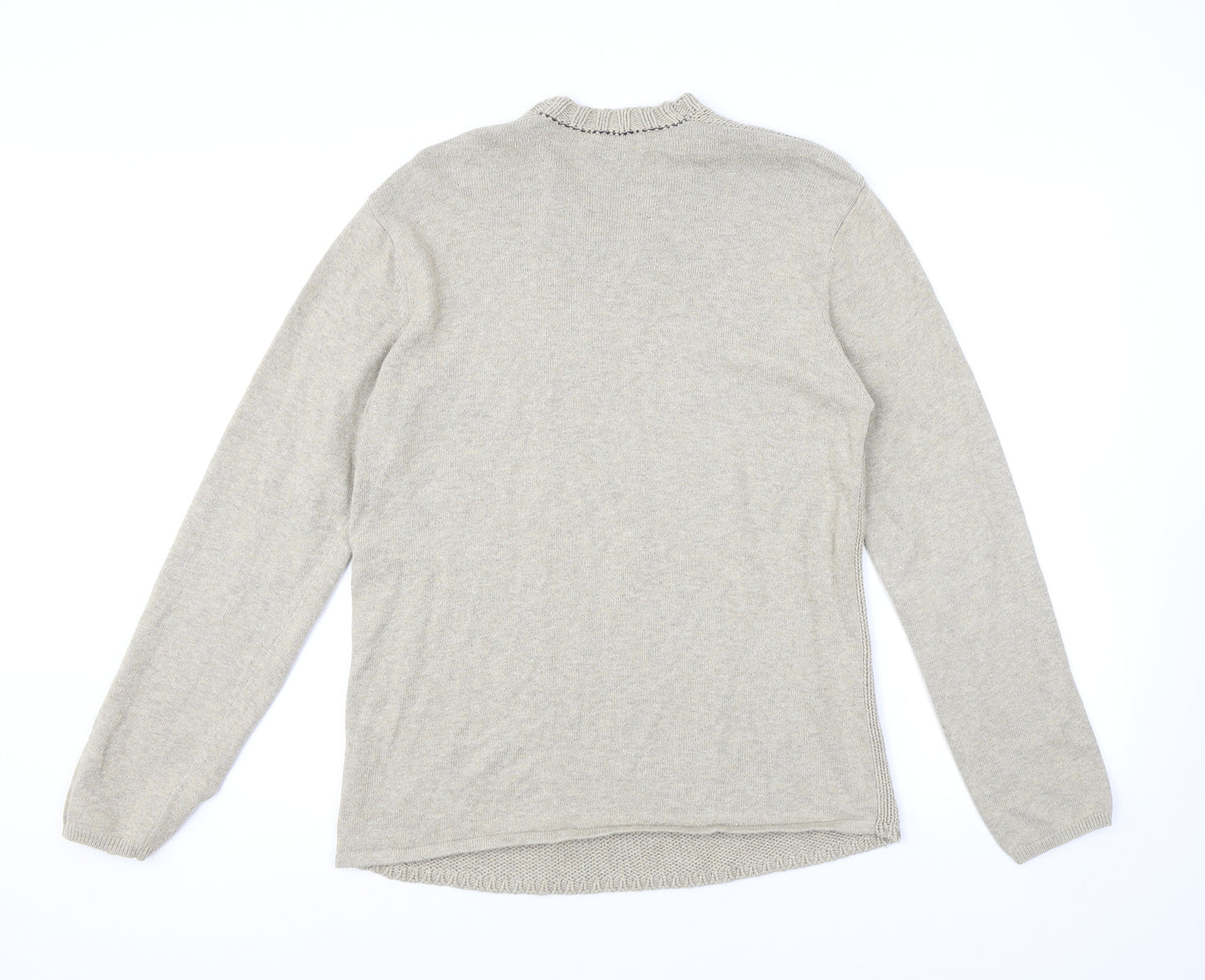 DKNY Mens Beige V-Neck Cotton Pullover Jumper Size L Long Sleeve