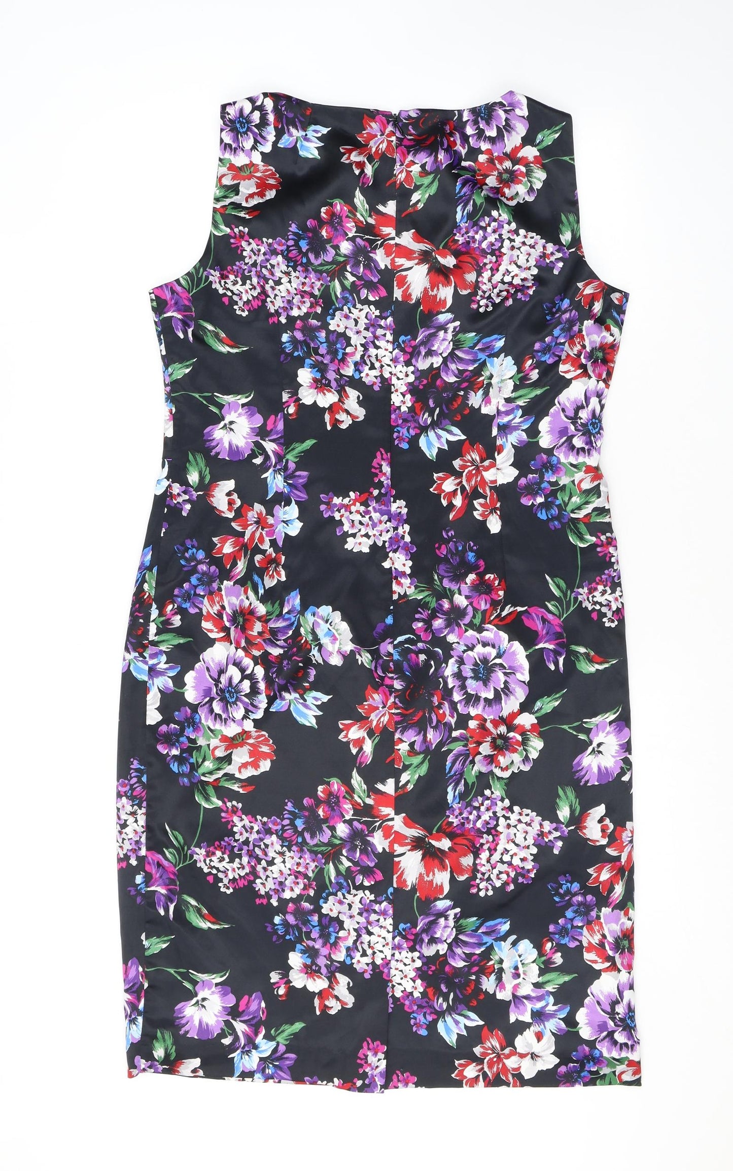 Planet Womens Black Floral Polyester Shift Size 14 Boat Neck Zip