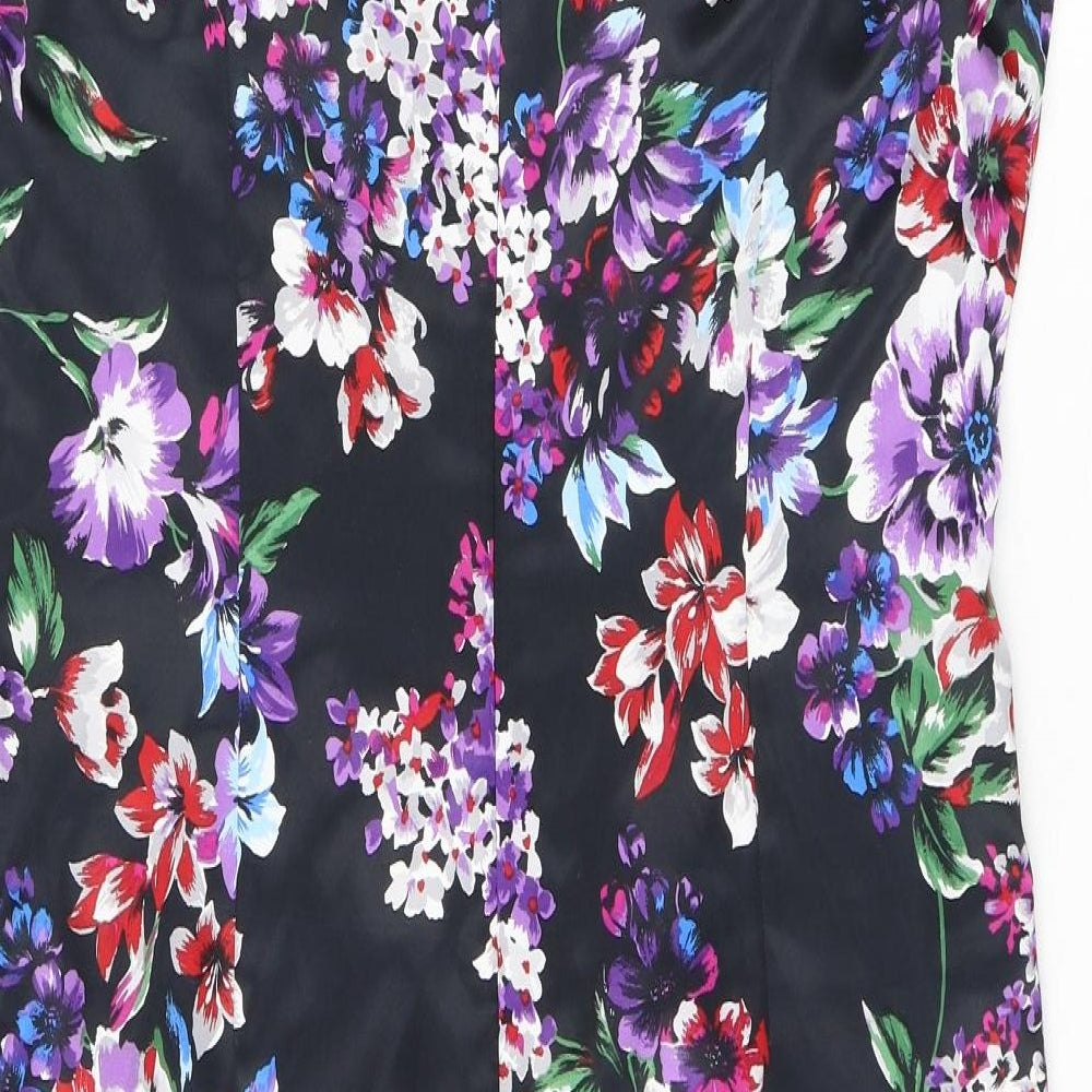 Planet Womens Black Floral Polyester Shift Size 14 Boat Neck Zip