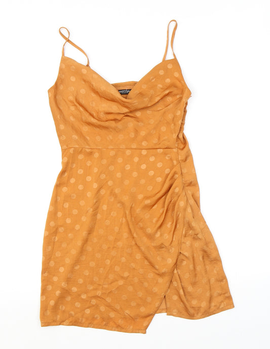 Nasty Gal Womens Orange Polka Dot Polyester Slip Dress Size 8 Cowl Neck Pullover