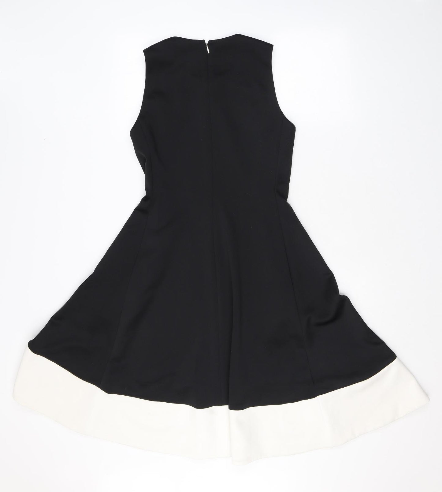 DKNY Womens Black Colourblock Polyester Skater Dress Size 10 Crew Neck Zip