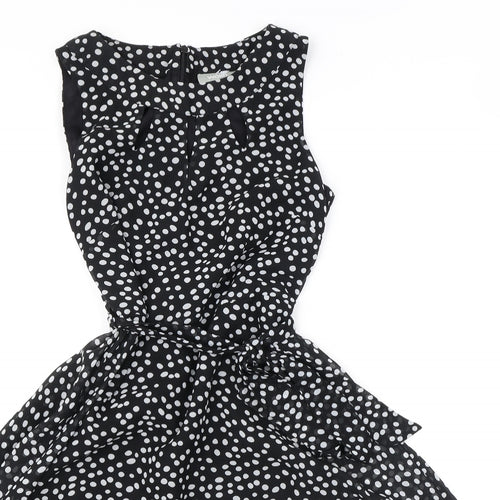 Wallis Womens Black Polka Dot Polyester Fit & Flare Size 10 Boat Neck Tie