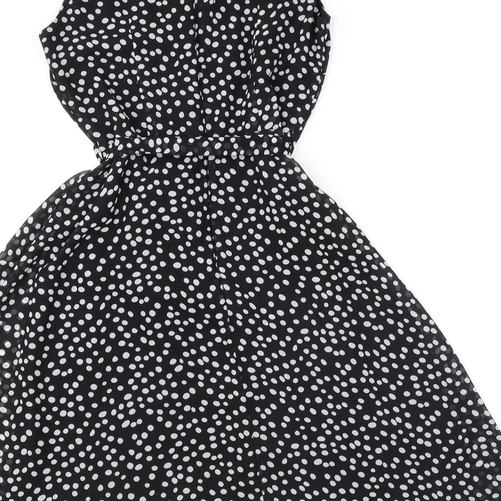 Wallis Womens Black Polka Dot Polyester Fit & Flare Size 10 Boat Neck Tie