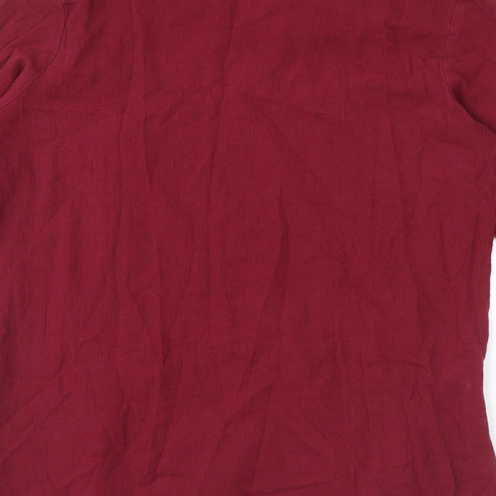 Elis Silebezi Womens Red Polyester Basic T-Shirt Size S Round Neck - Embroidered Flowers