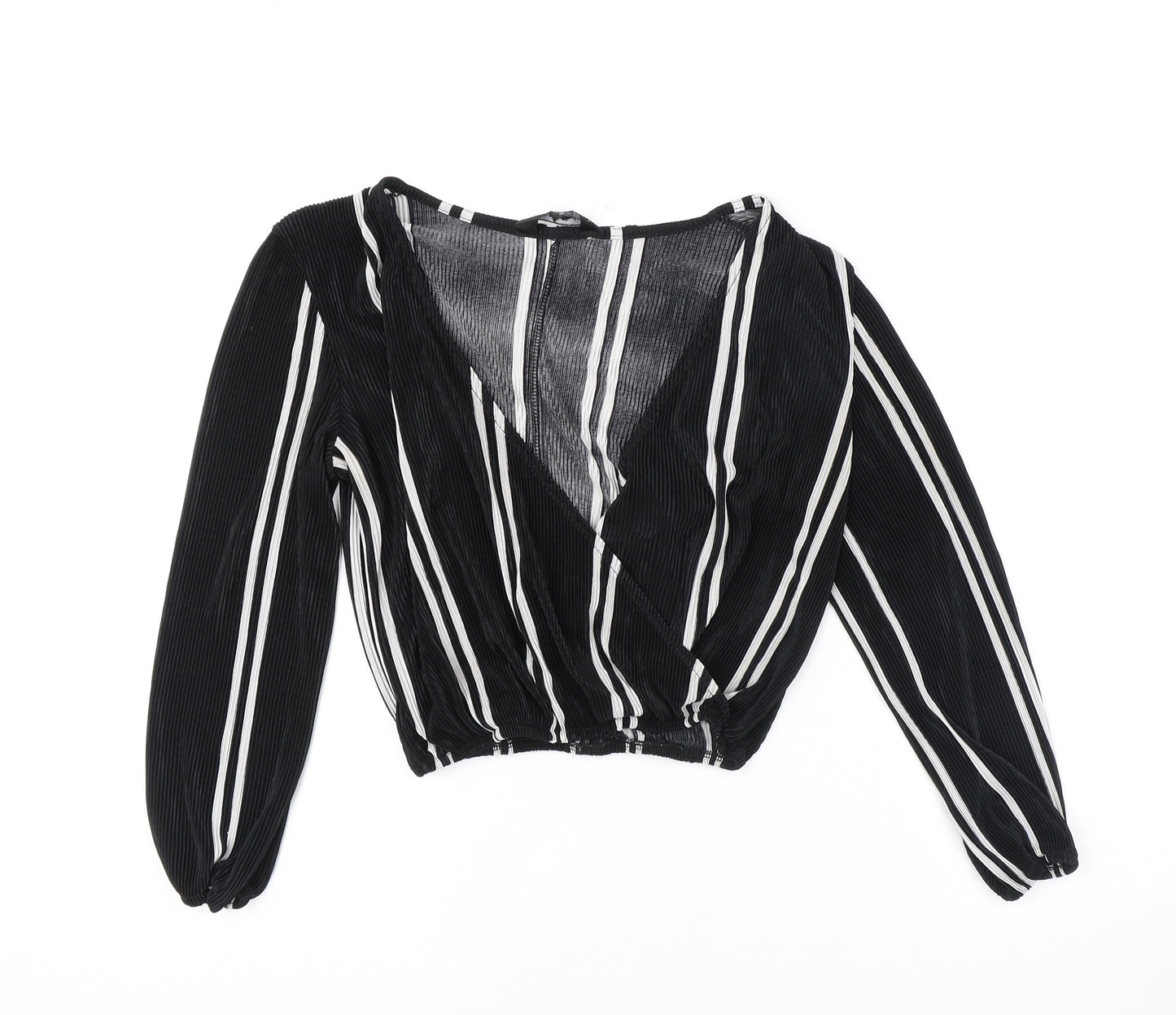 Miss Selfridge Womens Black Striped Polyester Basic Blouse Size 8 V-Neck
