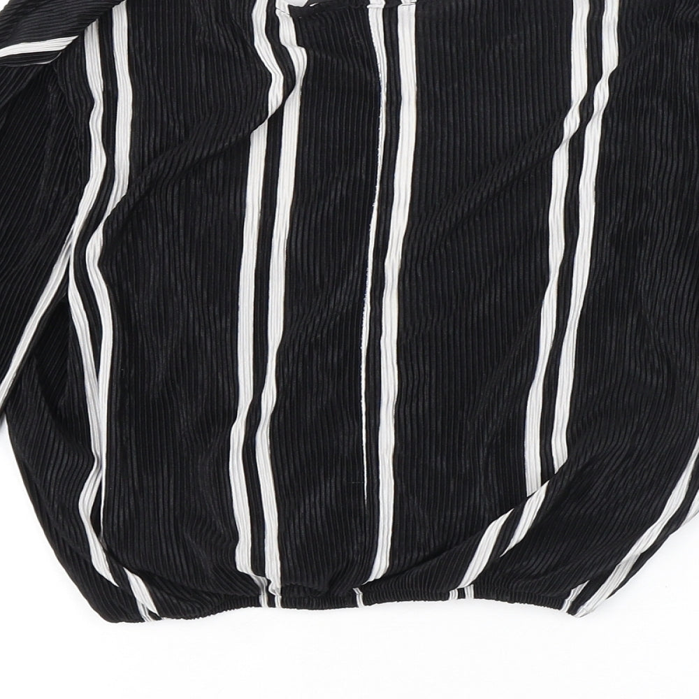 Miss Selfridge Womens Black Striped Polyester Basic Blouse Size 8 V-Neck
