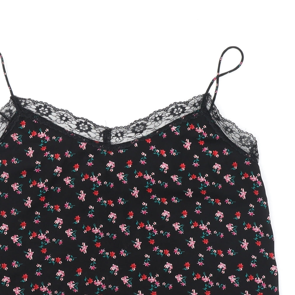 Divided by H&M Womens Black Floral Polyester Camisole Tank Size 10 Scoop Neck