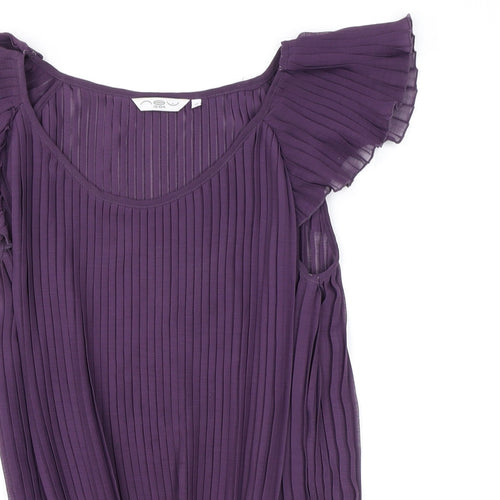 New Look Womens Purple Polyester Basic Blouse Size 14 Scoop Neck - Pleated