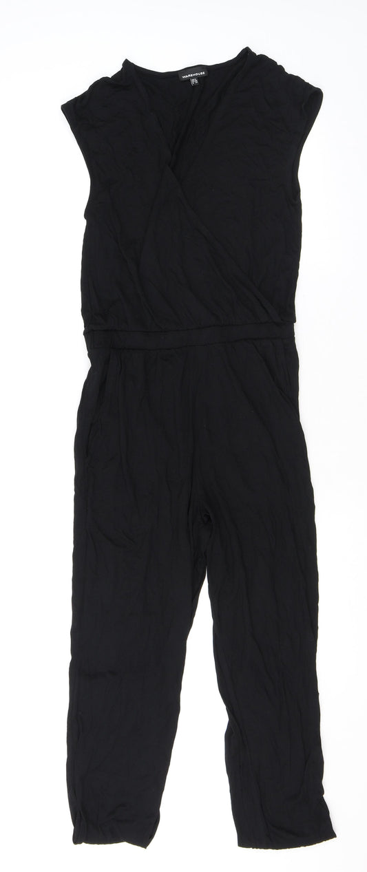 Warehouse Womens Black Viscose Jumpsuit One-Piece Size 8 L30 in Pullover