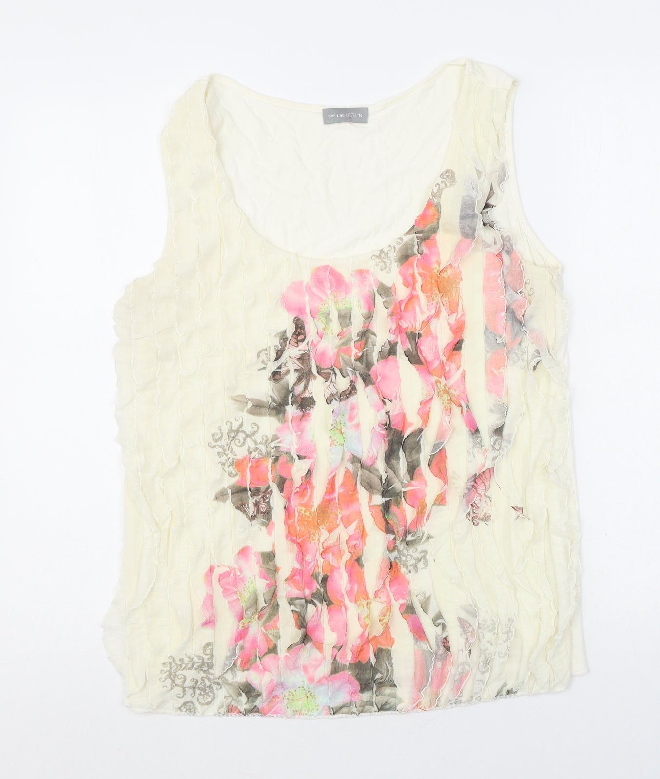 Per Una Womens White Polyester Basic Tank Size 14 Scoop Neck - Floral Print