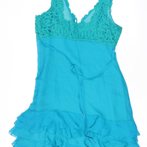 Coast Womens Blue Silk Tank Dress Size 18 V-Neck Pullover
