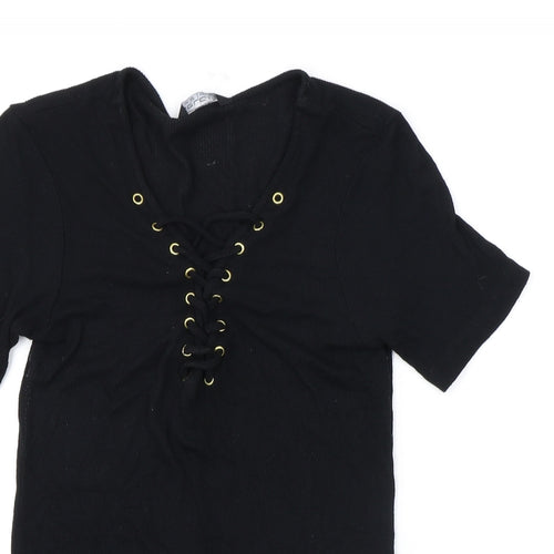 Select Womens Black Viscose Basic T-Shirt Size 12 Scoop Neck