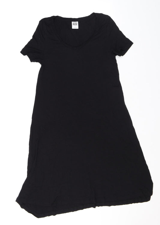 VERO MODA Womens Black Polyester T-Shirt Dress Size S Scoop Neck Pullover